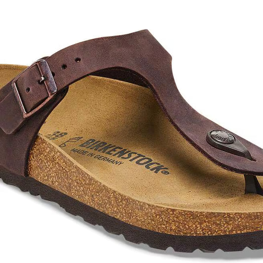 Birkenstock Unisex Gizeh Oiled Leather Regular Fit Sandals Habana Brown