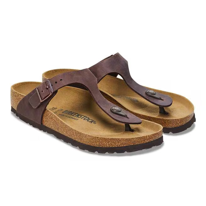 Birkenstock Unisex Gizeh Oiled Leather Regular Fit Sandals Habana Brown