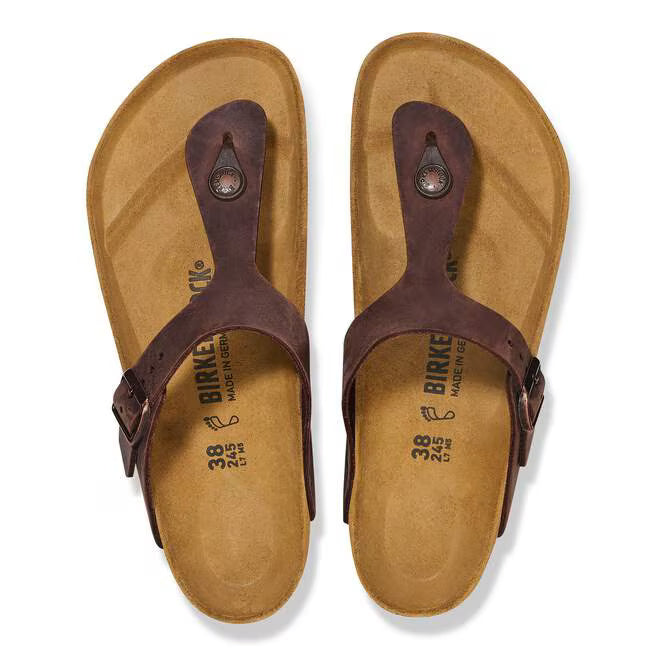 Birkenstock Unisex Gizeh Oiled Leather Regular Fit Sandals Habana Brown