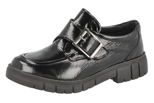 DB Wider Fit Women's Kirby 2V Leather Shoes Black Crinkly Patent