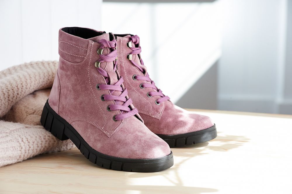 Pink suede ankle boots on sale