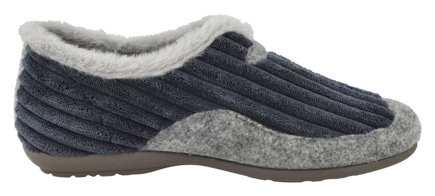 DB Wider Fit Women's Snug Slip-On Elasticated Slippers Navy / Grey
