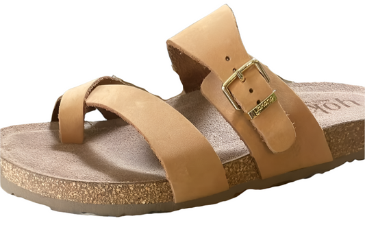 Yokono Women's Jerba 091 Leather Flat Sandals Nuez Brown