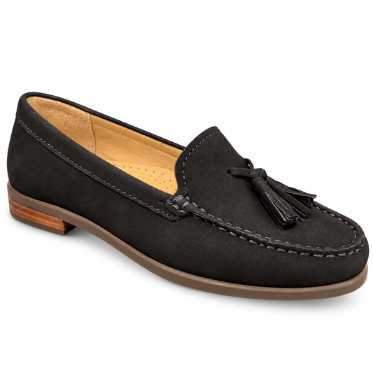 Globo Women's Darley Leather Tassel Slip-On Moccasin Shoes Blue Nubuck
