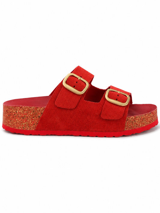 Yokono Women's Lanka 003 Leather Platform Sandals in Red