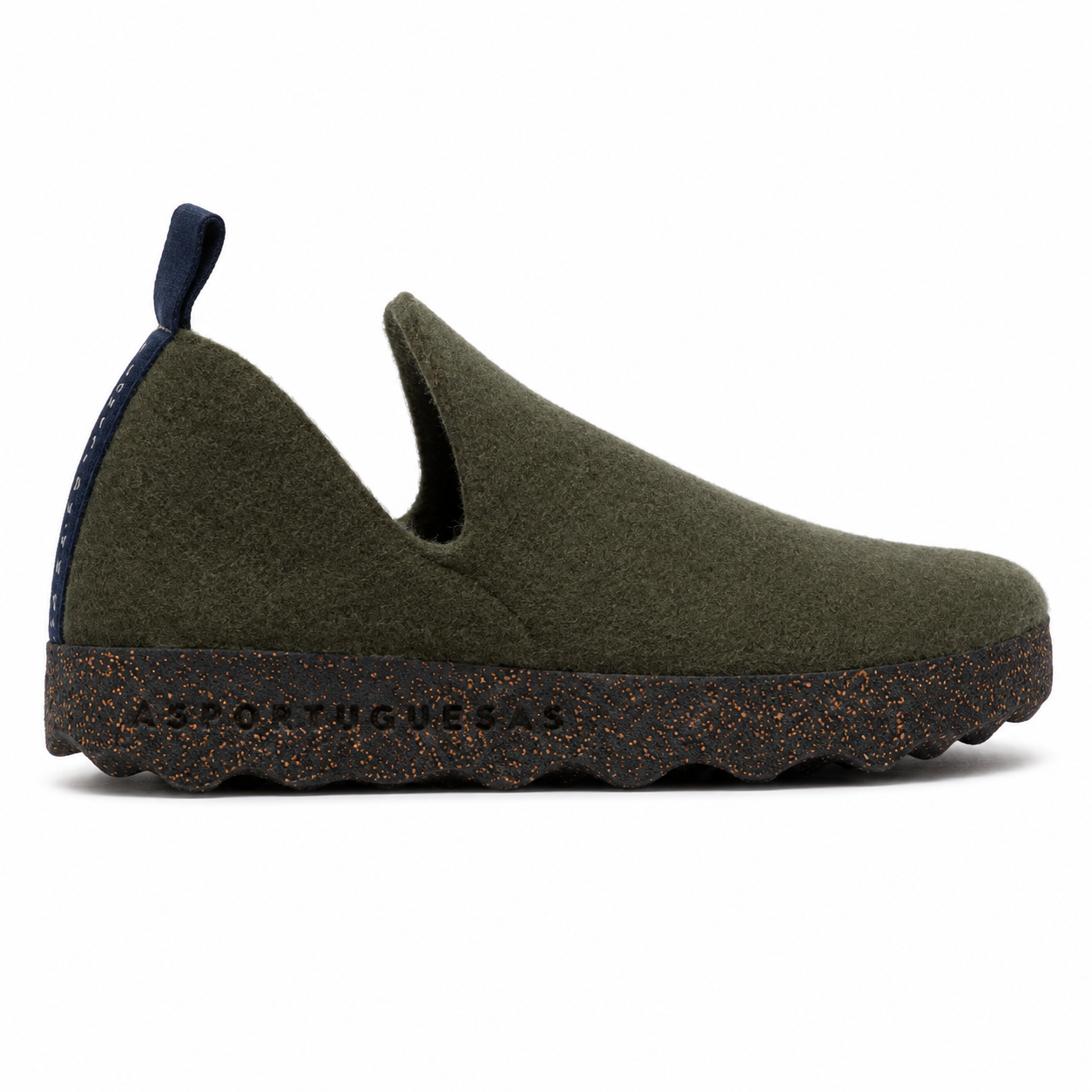 AsPortuguesas Womens City L Elasticated Slip-On Shoes Tweed/Felt Military Green