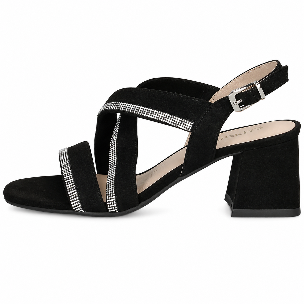Caprice Women's 9-28300-42 Leather Block Heel Sandals Black Suede