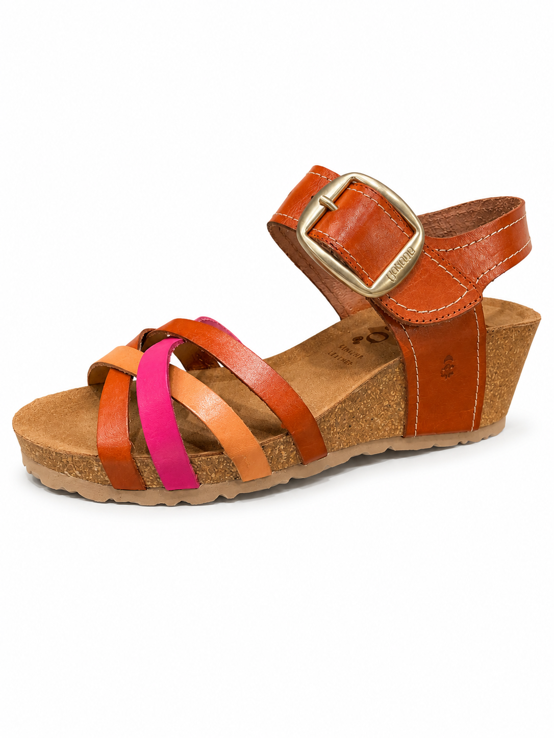 Yokono Women's Cadiz 250 Leather Wedge Sandals Multi Fucsia