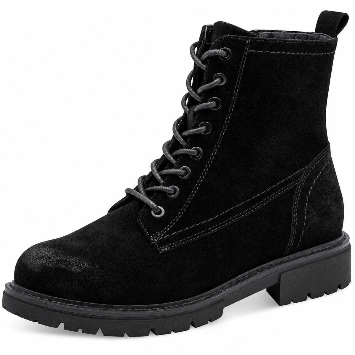 Jana Women's 8-25701-47 Lace Up Flat Boot - Black Suede