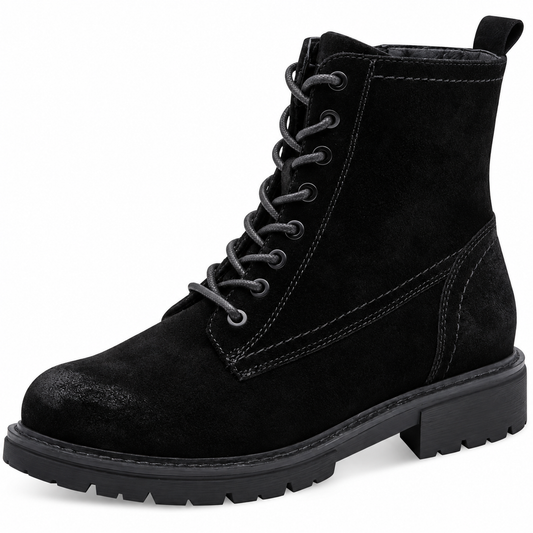 Jana Women's 8-25701-47 Lace Up Flat Boot - Black Suede