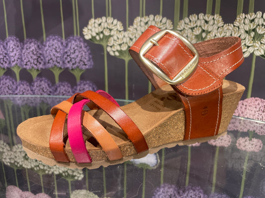 Yokono Women's Cadiz 250 Leather Wedge Sandals Multi Fucsia