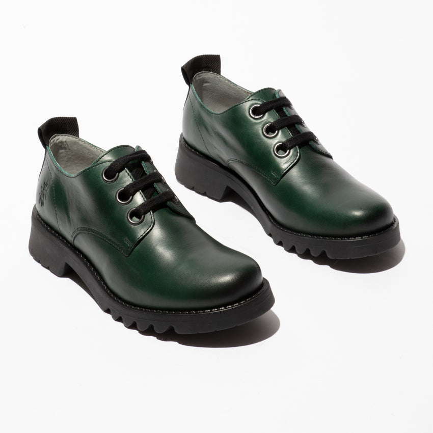 Fly London Women's RUDA538FLY Leather Lace-Up Shoes Petrol Green