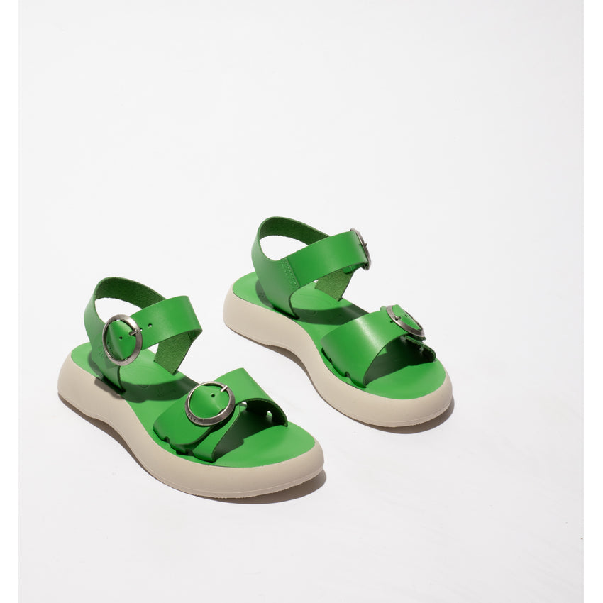 Fly London Women's BUNK604FLY Leather Buckle Sandals Green