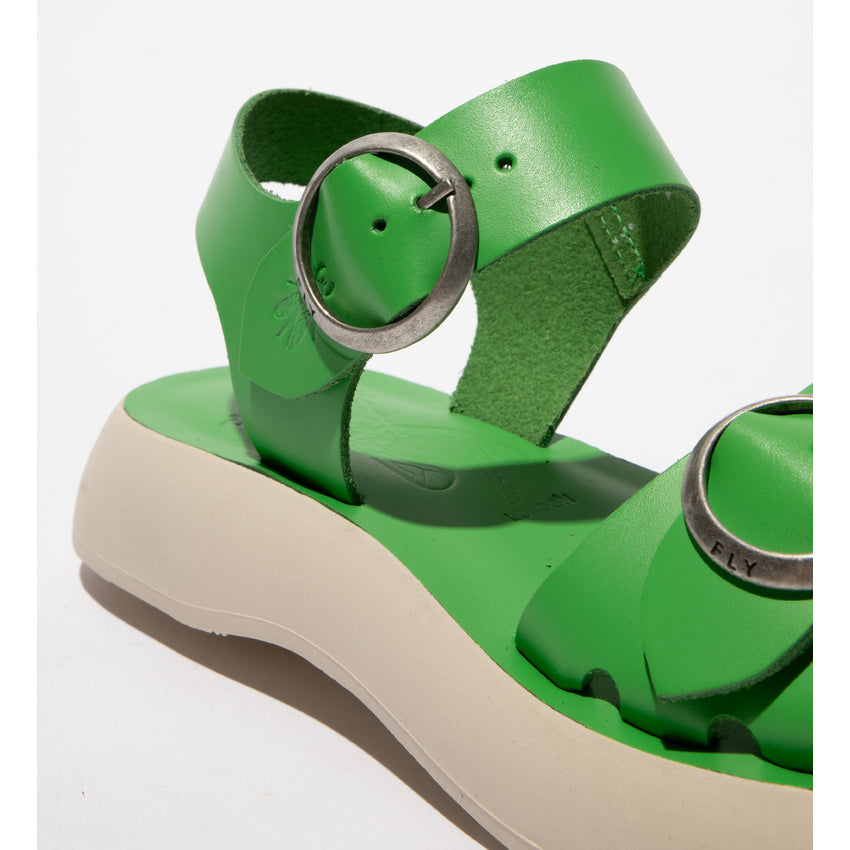 Fly London Women's BUNK604FLY Leather Buckle Sandals Green