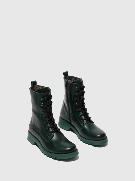 Fly London Women's REID893FLY Leather Lace-Up Boots Petrol Green