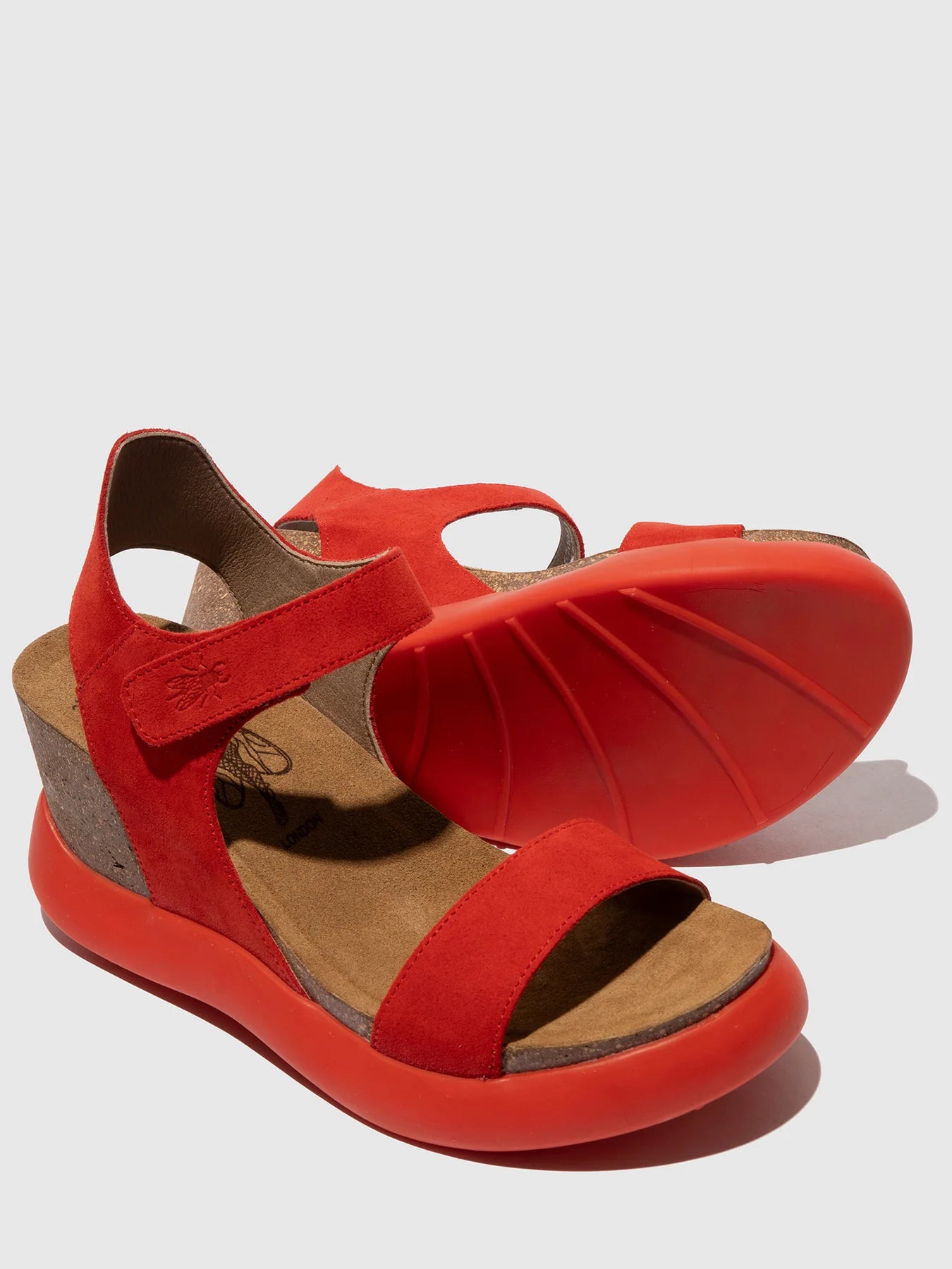 Fly London Women's GOGO967FLY Suede Leather Rip-Tape Sandals Scarlet Red