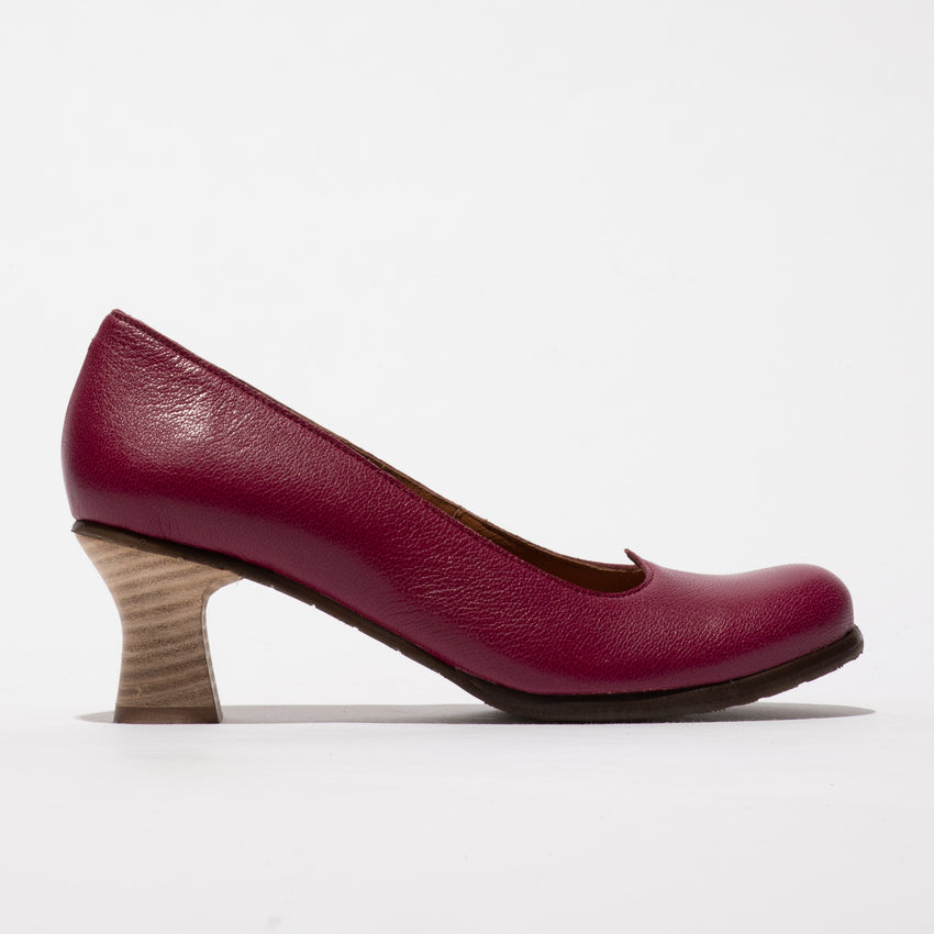 Fly London Women's BAZE086FLY Leather Heel Shoes Berry Red