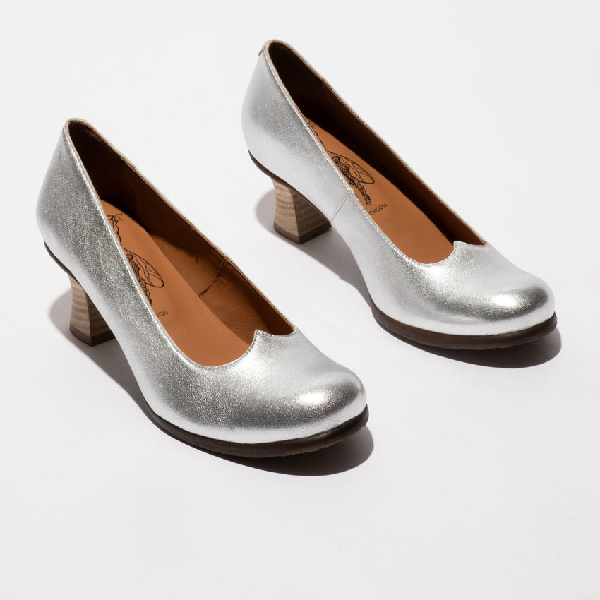 Fly London Women's BAZE086FLY Leather Heel Shoes Silver