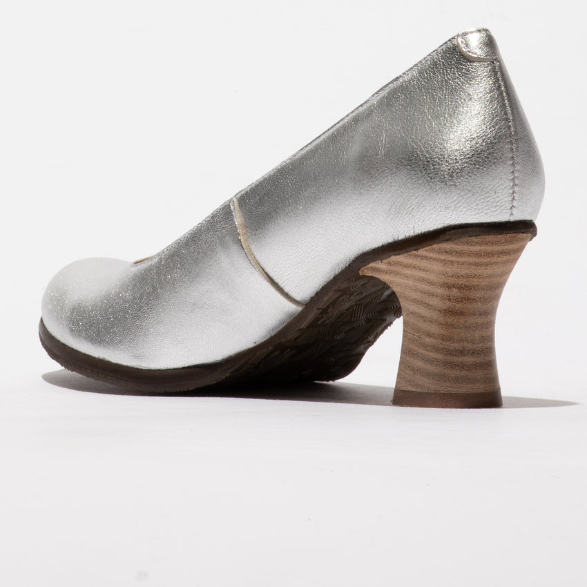 Fly London Women's BAZE086FLY Leather Heel Shoes Silver