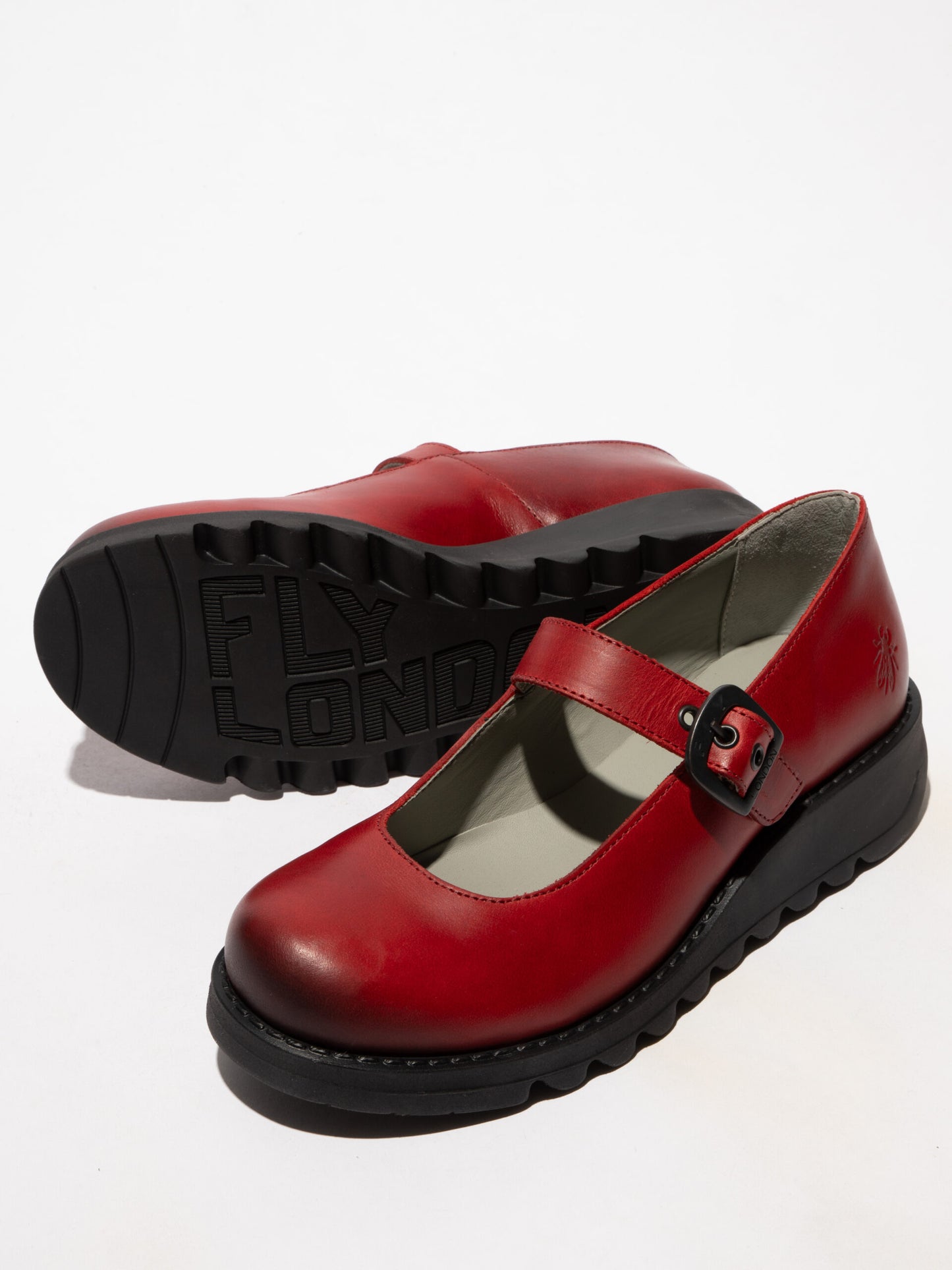 Fly London Women's SAMP132FLY Leather Buckle Shoes Red