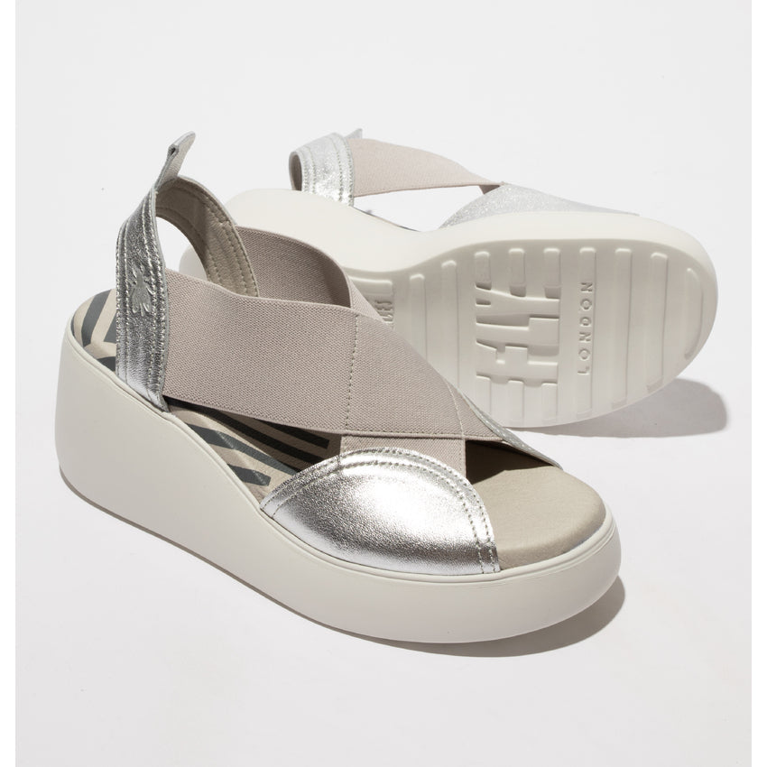 Fly London Women's DAIF216FLY Leather Elasticated Sandals Silver
