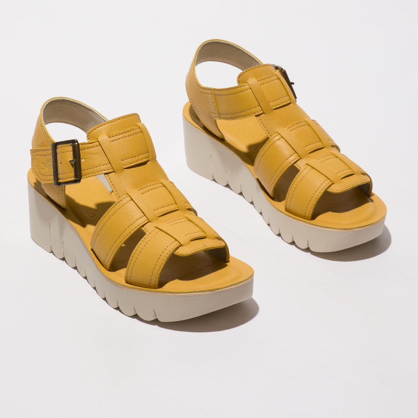 Fly London Women's YUDD236FLY Leather Sling-Back Sandals Bumblebee Yellow