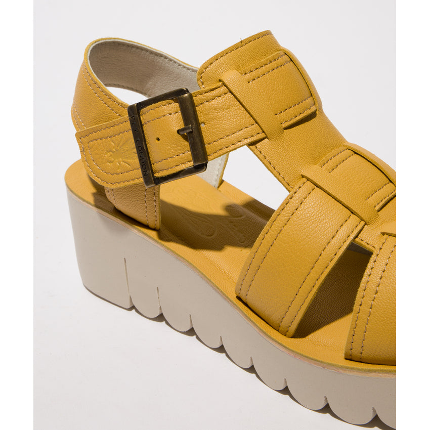 Fly London Women's YUDD236FLY Leather Sling-Back Sandals Bumblebee Yellow