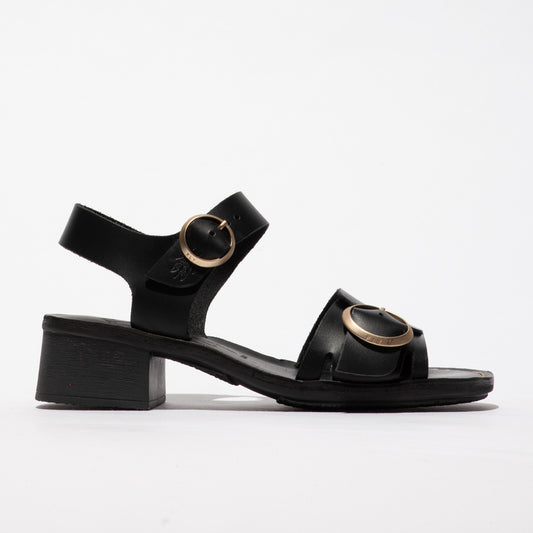 Fly London Women's EBLI238FLY Leather Buckle Sandals Black