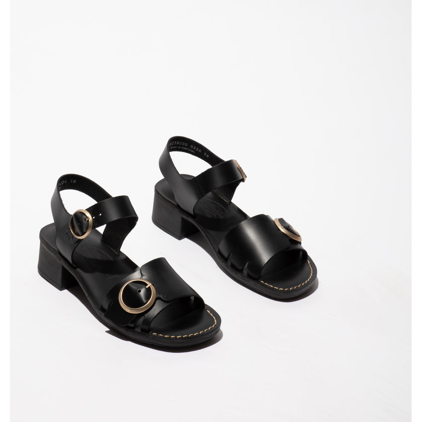 Fly London Women's EBLI238FLY Leather Buckle Sandals Black