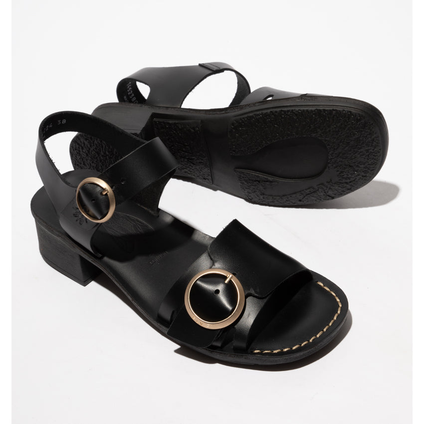 Fly London Women's EBLI238FLY Leather Buckle Sandals Black