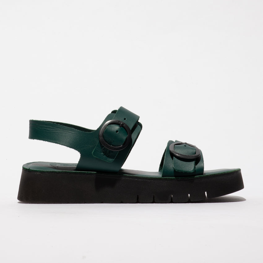 Fly London Women's SOLB260FLY Leather Buckle Sandals Dark Moss Green