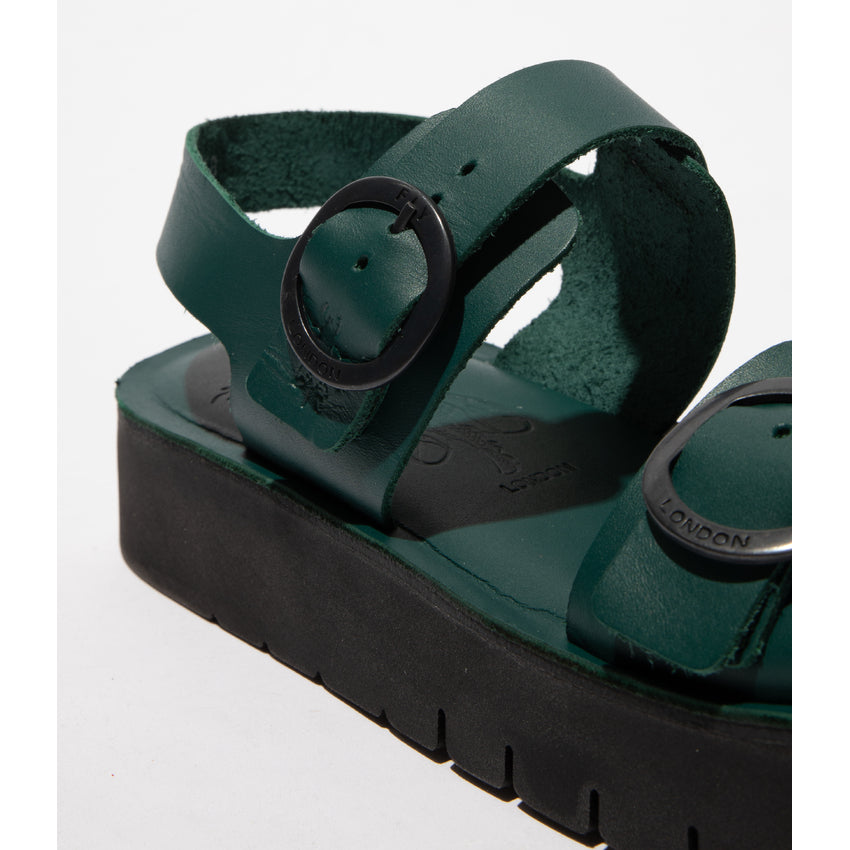 Fly London Women's SOLB260FLY Leather Buckle Sandals Dark Moss Green