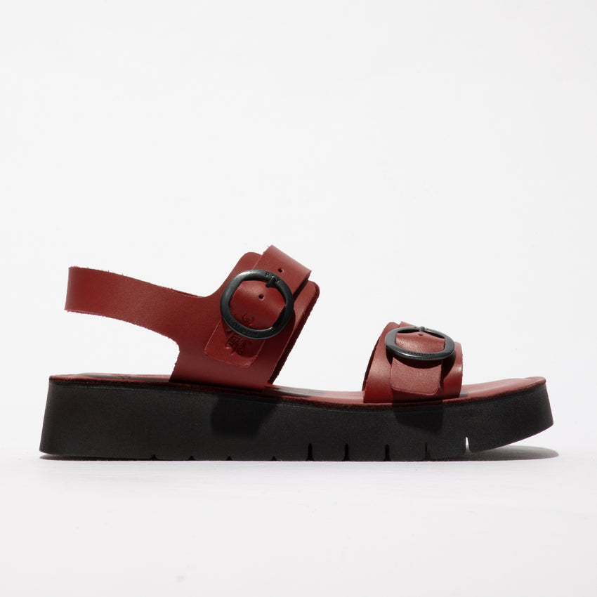 Fly London Women's SOLB260FLY Leather Buckle Sandals Intense Rust Red