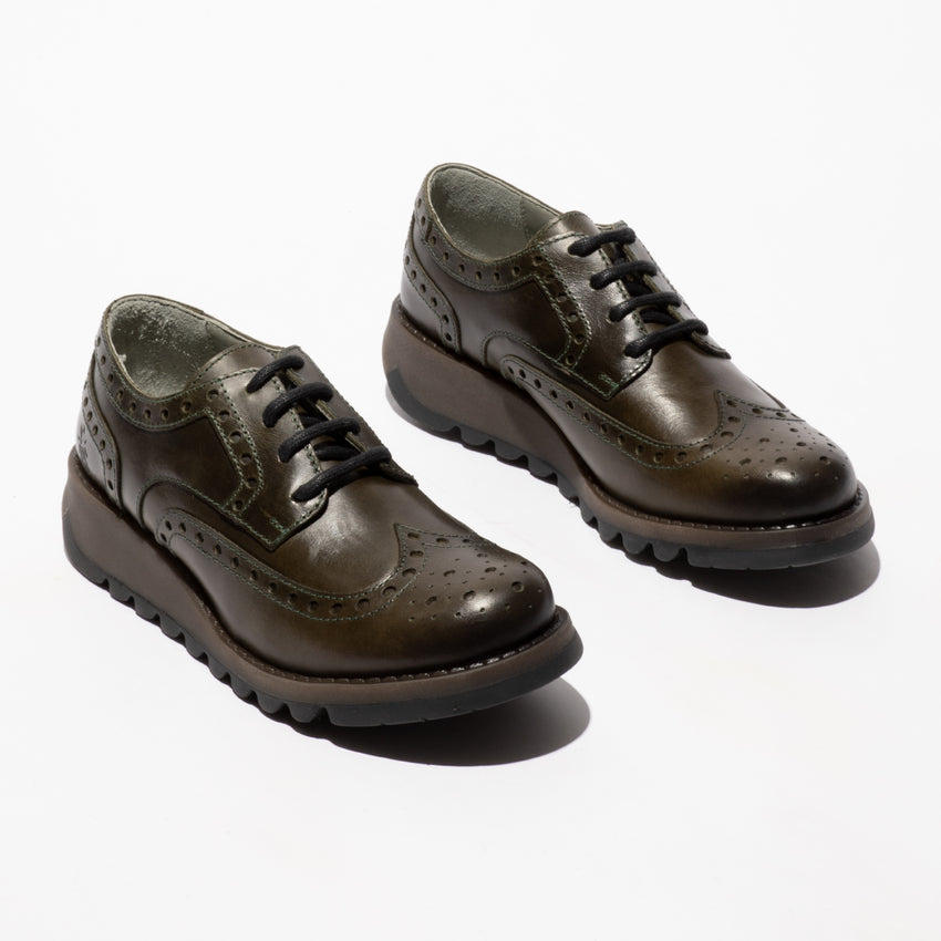 Fly London Women's SIIP362FLY Leather Lace-Up Shoes Diesel Green