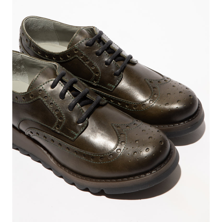 Fly London Women's SIIP362FLY Leather Lace-Up Shoes Diesel Green