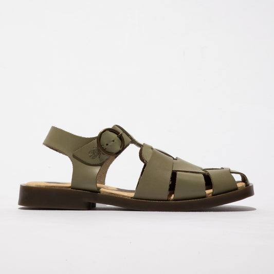 Fly London Women's ARED437FLY Leather Buckle Sandals Smog Green