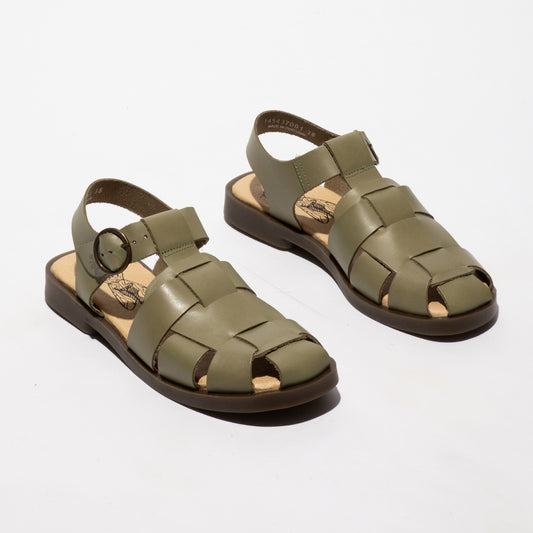 Fly London Women's ARED437FLY Leather Buckle Sandals Smog Green
