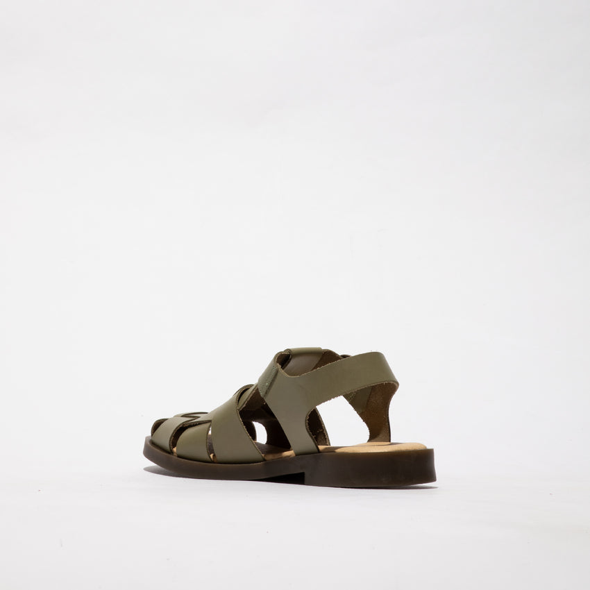 Fly London Women's ARED437FLY Leather Buckle Sandals Smog Green