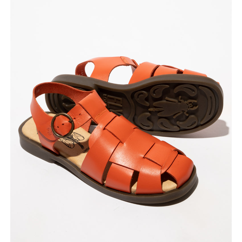 Fly London Women's ARED437FLY Leather Buckle Sandals Scarlet Red