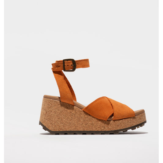 Fly London Women's DONY440FLY Suede Leather Leather Buckle Sandals Orange