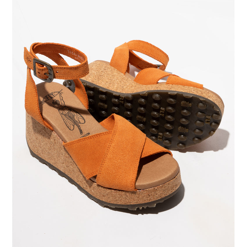 Fly London Women's DONY440FLY Suede Leather Leather Buckle Sandals Orange
