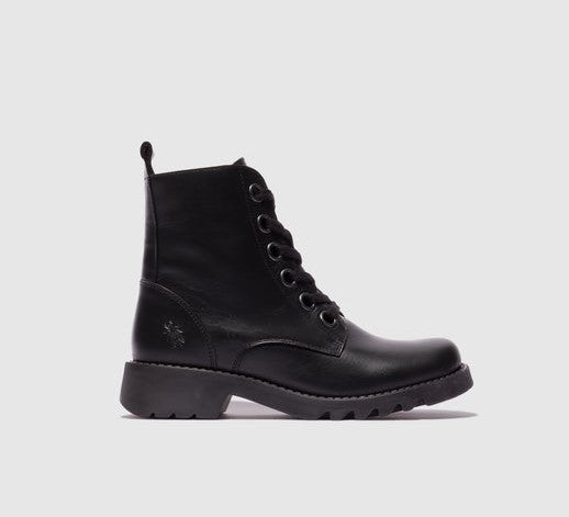 Fly London Women's RAMY488FLY Leather Lace-Up Ankle Boots Black