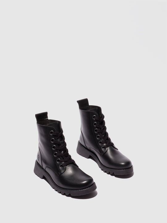 Fly London Women's RAMY488FLY Leather Lace-Up Ankle Boots Black