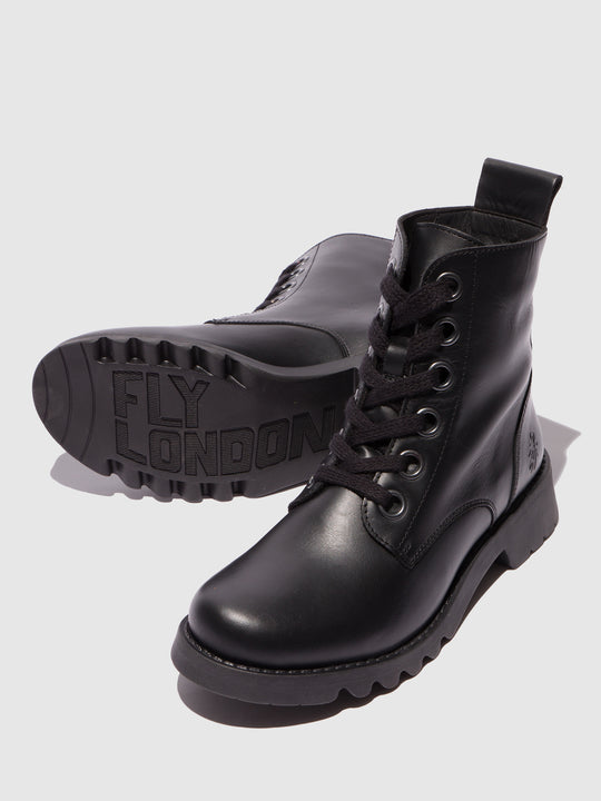 Fly London Women's RAMY488FLY Leather Lace-Up Ankle Boots Black