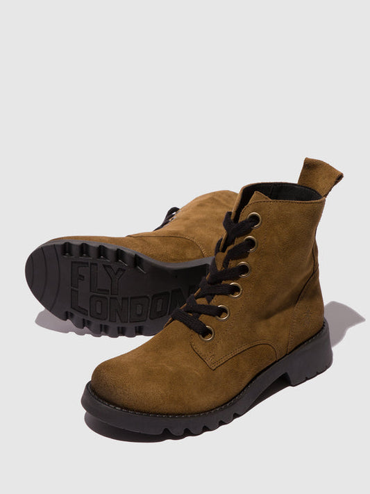 Fly London Women's RAMY488FLY Suede Leather Lace-Up Ankle Boots Elephant Beige