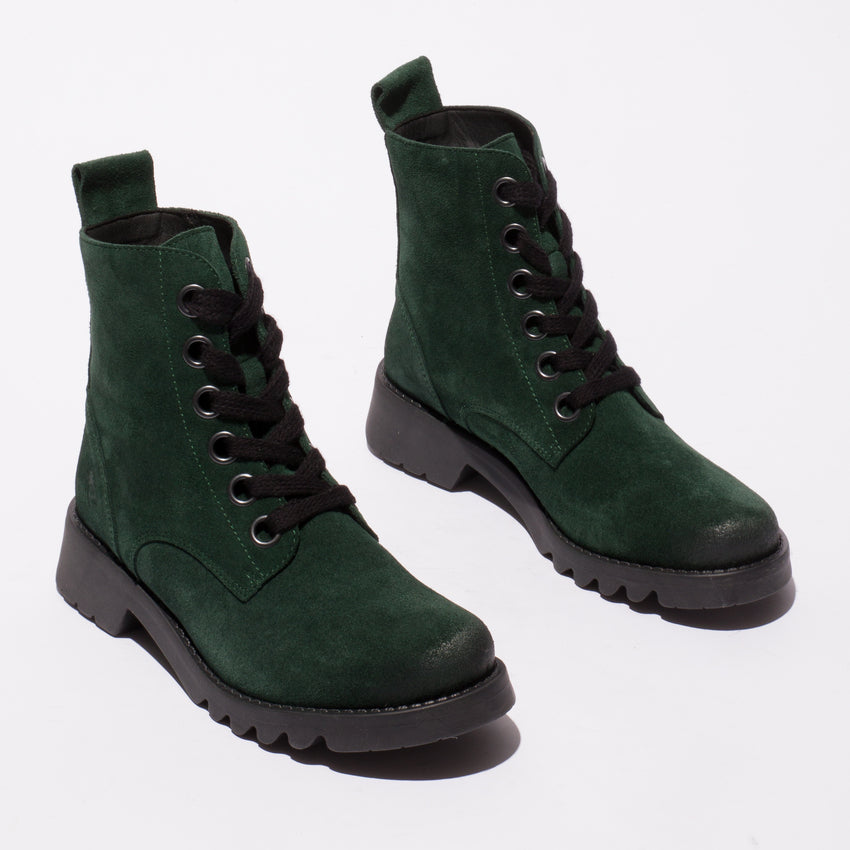 Fly London Women's RAMY488FLY Suede Leather Lace-Up Ankle Boots Forest Green