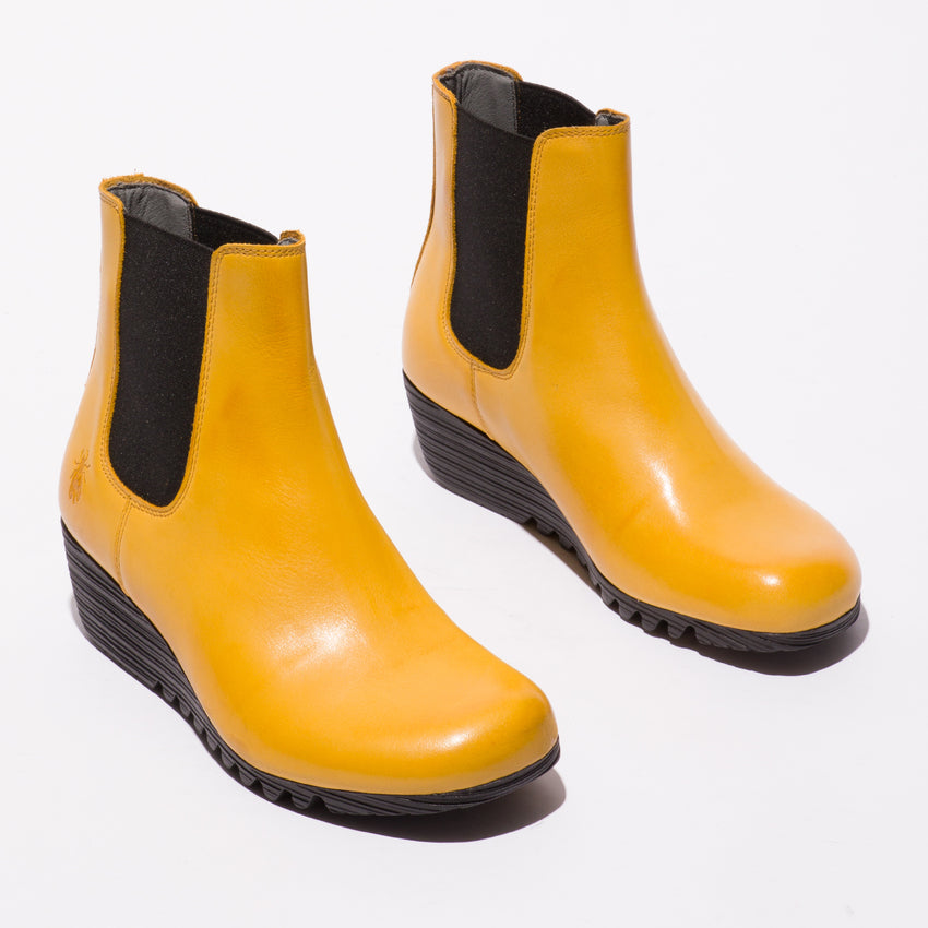 Fly London Women's ORFU396FLY Ankle Wedge Boot - Mustard Yellow