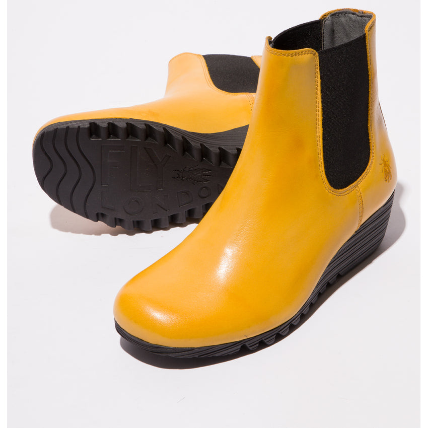 Fly London Women's ORFU396FLY Ankle Wedge Boot - Mustard Yellow