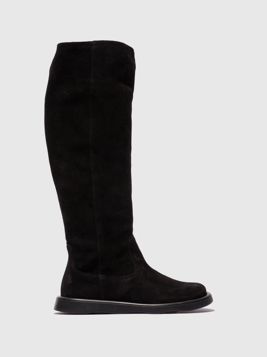 Fly London Women's TAMY516FLY Leather Knee-High Boots Black Suede