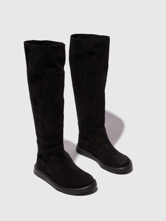 Fly London Women's TAMY516FLY Leather Knee-High Boots Black Suede